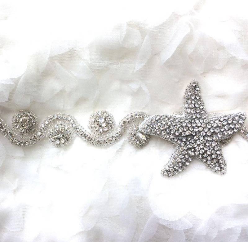 Seestern Applikationsgürtel, Bügelgürtel, Applikationsbesatz, Strass Strandhochzeiten Schärpe, Stern Applikation von BlingGardenCraft