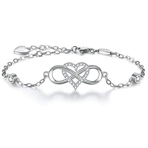 BlingGem Damen Armband Infinity aus Weißgold vergoldet 925 Sterling Silber mit Rundschliff Zirkonia Unendlichkeit Herz Bettelarmband Frauen Für Immer Zusammen Geschenk Frauen BlingGem Damen Armband Infinity aus Weißgold vergoldet 925 Sterling Silber mit Rundschliff Zirkonia Unendlichkeit Herz Bettelarmband Frauen Für Immer Zusammen Geschenk Frauen von BlingGem