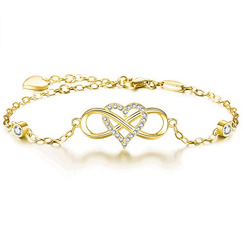 BlingGem Damen Armband Infinity Unendlichkeit Herz Gold vergoldet 925 Sterling Silber 5A Zirkonia Bettelarmband Frauen Für Immer Zusammen Geschenk für Frauen von BlingGem