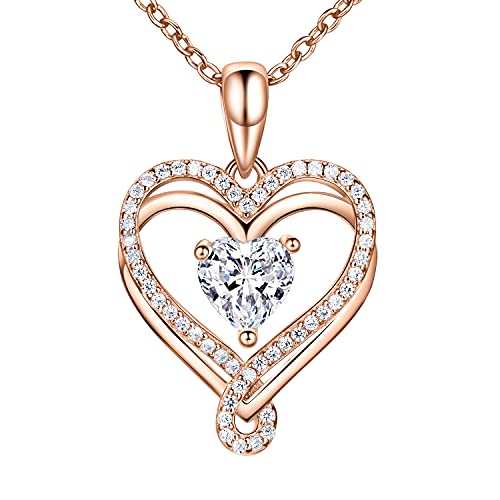 BlingGem Ketten für Damen Herz 925 Sterling Silber Überzogenes Roségold Halskette mit Herzanhänger Doppel Herz Anhänger aus Zirkonia Jubiläum Geburtstag Schmuck Geschenk für Damen Frauen BlingGem Ketten für Damen Herz 925 Sterling Silber Überzogenes Roségold Halskette mit Herzanhänger Doppel Herz Anhänger aus Zirkonia Jubiläum Geburtstag Schmuck Geschenk für Damen Frauen von BlingGem