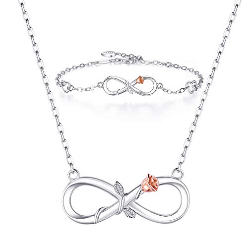 BlingGem Schmuck Set für Damen Unendlichkeits Rosenblume Anhänger Ketten 925 Sterling Silber Armband Halsketten-Set Geschenk für Frauen BlingGem Schmuck Set für Damen Unendlichkeits Rosenblume Anhänger Ketten 925 Sterling Silber Armband Halsketten-Set Geschenk für Frauen von BlingGem