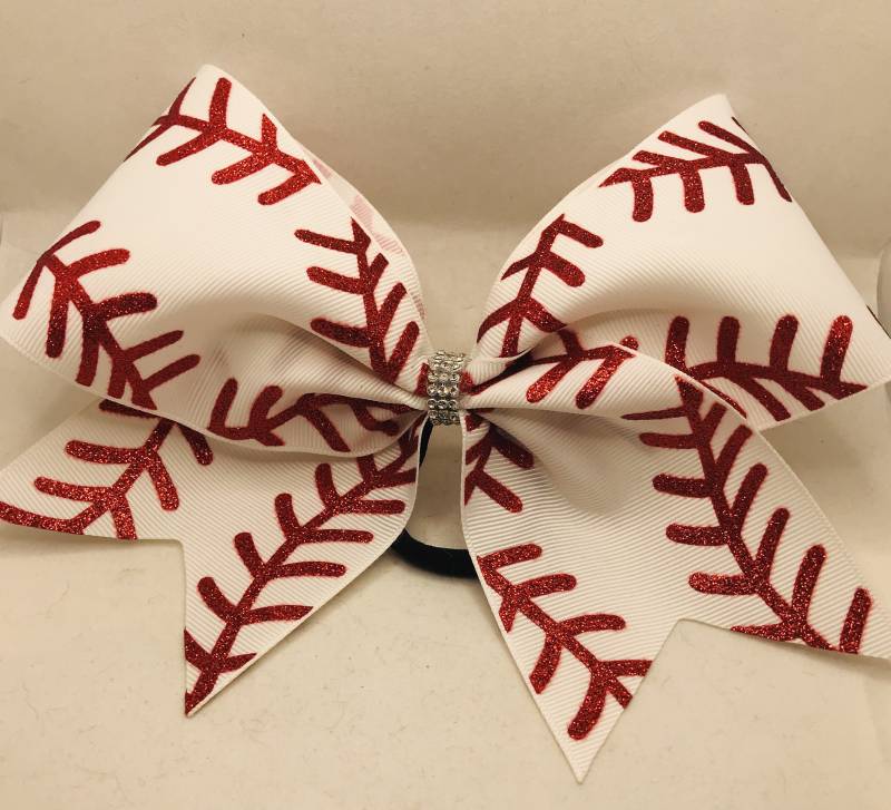 Baseball Schleife - Softball in Weiß Mit Roten Oder Gelb Stichen Baseball Schleife - Softball in Weiß Mit Roten Oder Gelb Stichen von BlingItOnCheerBowz