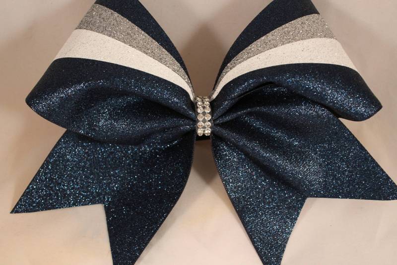Custom Cheer Bow Full Glitter Navy - Weiß Silber Strass Zentrum Jede Farbe Erhältlich Gold Blau Lila Team Jubelbögen von BlingItOnCheerBowz