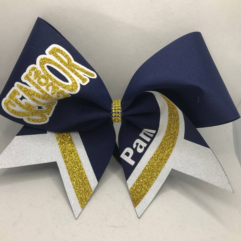 Senior Cheer Bow Custom - Ihre Farben Deine Schule Und Namen Mit Beliebigen Farbbändern Glitzer Hergestellt von BlingItOnCheerBowz