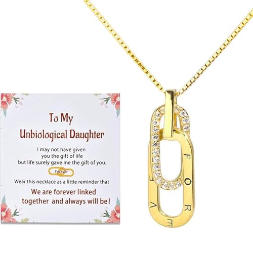 BlingNook Halskette mit Aufschrift "For Unbiological Daughter" – S925 Kreis-Halskette, mit Aufschrift "We Are Forever Linked Together", ineinandergreifende Stieftochter-Halskette, verstellbar an meine von BlingNook