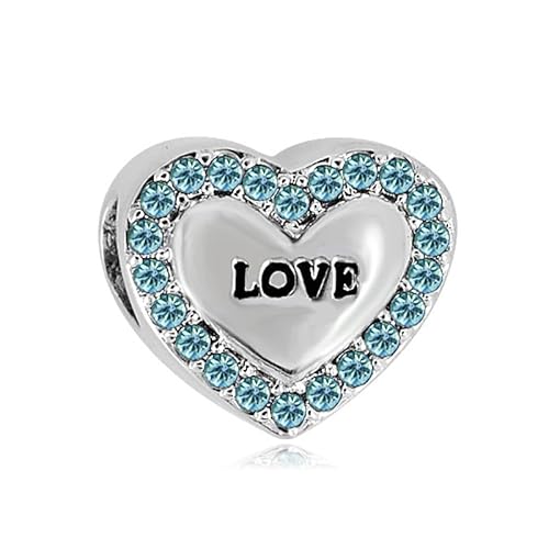 BlingNuts März Geburtssteine Liebe Herz Charm kompatibel mit Pandora Charms Armbänder für Frauen Familie Geburtstag Valentinstag Blau Zirkonia von BlingNuts