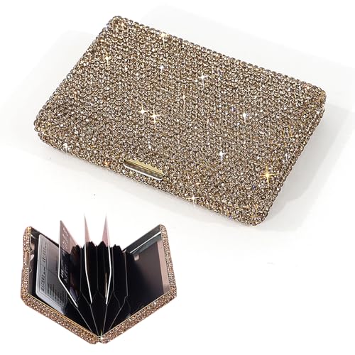 Visitenkartenetui, Bling Karten Geldbörse Aluminium Geldbörse Kreditkarte Organisation Hard Case Strass Visitenkartenetui Halter für Damen und Herren, Gold, modisch von BlingSHD
