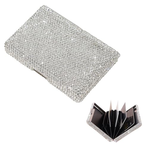 Visitenkartenetui, Bling Karten Geldbörse Aluminium Geldbörse Kreditkarte Organisation Hard Case Strass Visitenkartenetui Halter für Damen und Herren, Silberfarben, modisch von BlingSHD