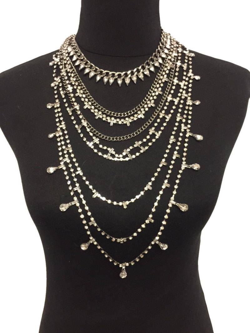 Blingustyle Mode Frauen Große Lätzchen Anweisung Kristalle Halskette Lange Kette von BlingUstyle