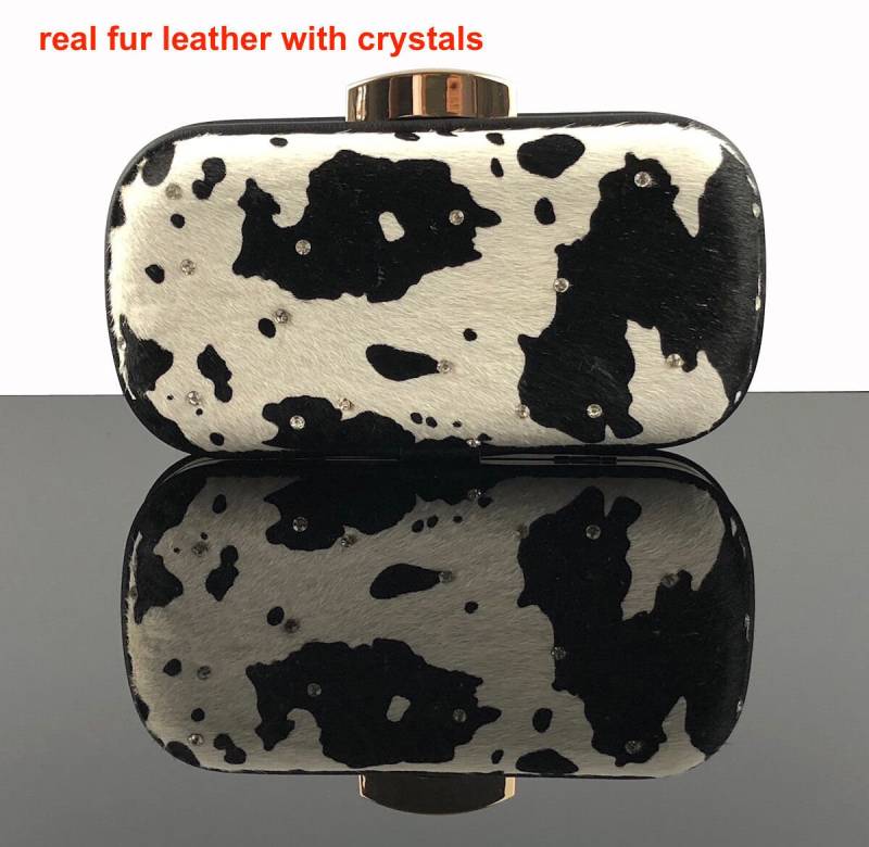 Blingustyle Swarovski Elements Crystal Mit Fell Leder Damen Abend Clutch Tasche von BlingUstyle