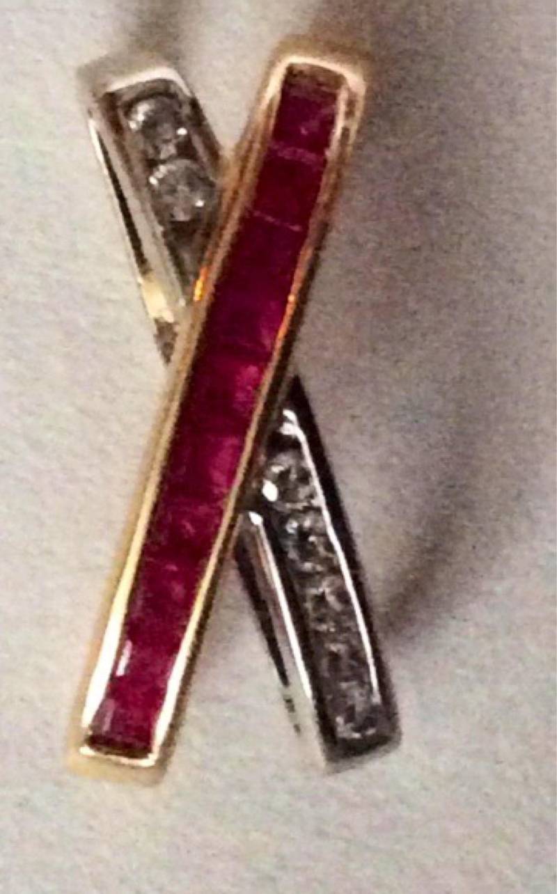 14Kt Gelbgold Rubin Diamant Anhänger Kanal Rubine Princess Schliff Diamanten Echter Nachlass Edlen Schmuck Gelbgold von BlingbyMrsB