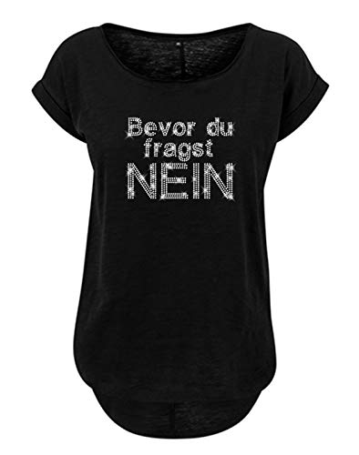 Blingelingshirts Damen Fun Shirt Sprüche Bevor du fragst Nein Teenager Mama, schwarz, Gr. L Evi von Blingelingshirts