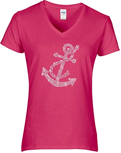 BlingelingShirts Damen Fun Shirt Strass großer Anker kristall maritim Anchor. pink. Gr. M von BlingelingShirts