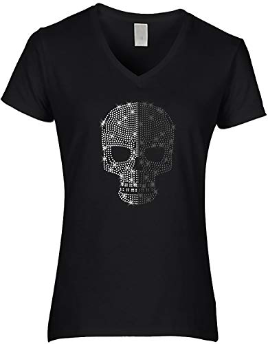 Totenkopf Damen Shirt Kristall und Schwarz Strass von BLINGELING