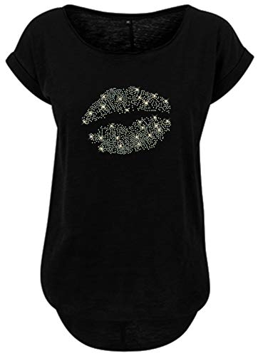 BlingelingShirts Damen Fun Shirt mit großem Kussmund in Regenbogen Glitzer Kiss Lippen. schwarz. Gr. 2XL Evi von BLINGELING