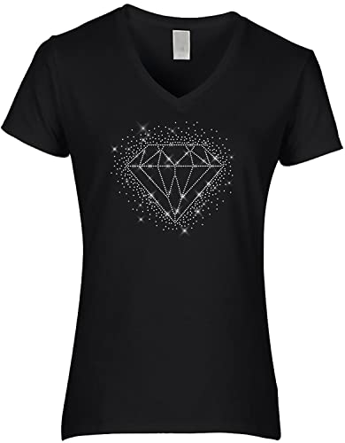 BlingelingShirts Damen Shirt Große Größen großer Diamant in kristall Glitzer Klunker Bling, schwarz, Gr. L PR von BLINGELING