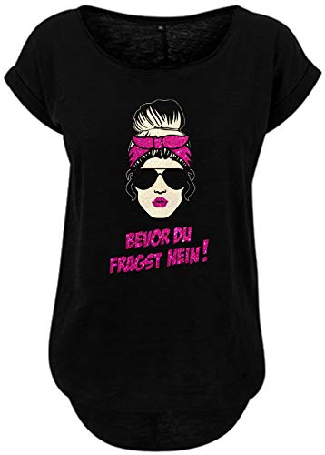 BlingelingShirts Damen Shirt Übergröße Sprüche sexy Girl mit Bandana Bevor Du fragst Nein Champ. / pink. schwarz. Gr. 5XL Evi von BLINGELING