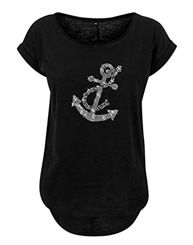 BlingelingShirts Damen Shirt Übergröße großer Anker kristall maritimes Shirt Segeln Seefahrt Schiff Hafen schwarz, Gr. 5XL Evi von BLINGELING