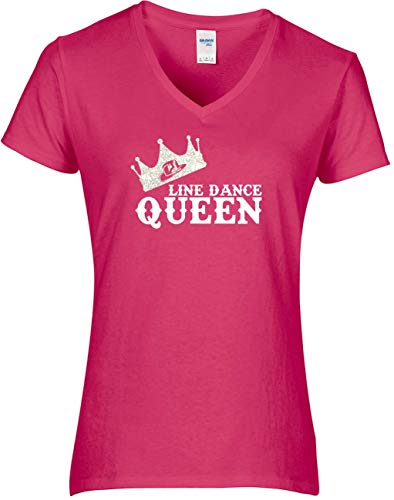 BlingelingShirts Glitzer Shirt Damen Line Dance Queen Schriftzug mit Krone. T-Shirt. Grösse M. pink von BlingelingShirts