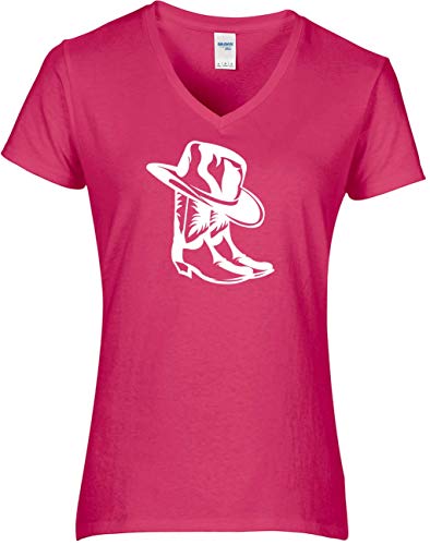 Blingelingshirts Shirt Line Dance Damen Cowboystiefel mit Cowboyhut LDneu Westernshirt Druck Weiss. T-Shirt. Grösse M. pink von Blingelingshirts