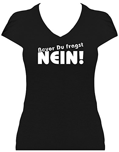 Fun Shirt Premium Sprüche Damen Glitzeraufdruck Bevor Du fragst Nein!. T-Shirt. Grösse XXL. Druck weiß von BLINGELING