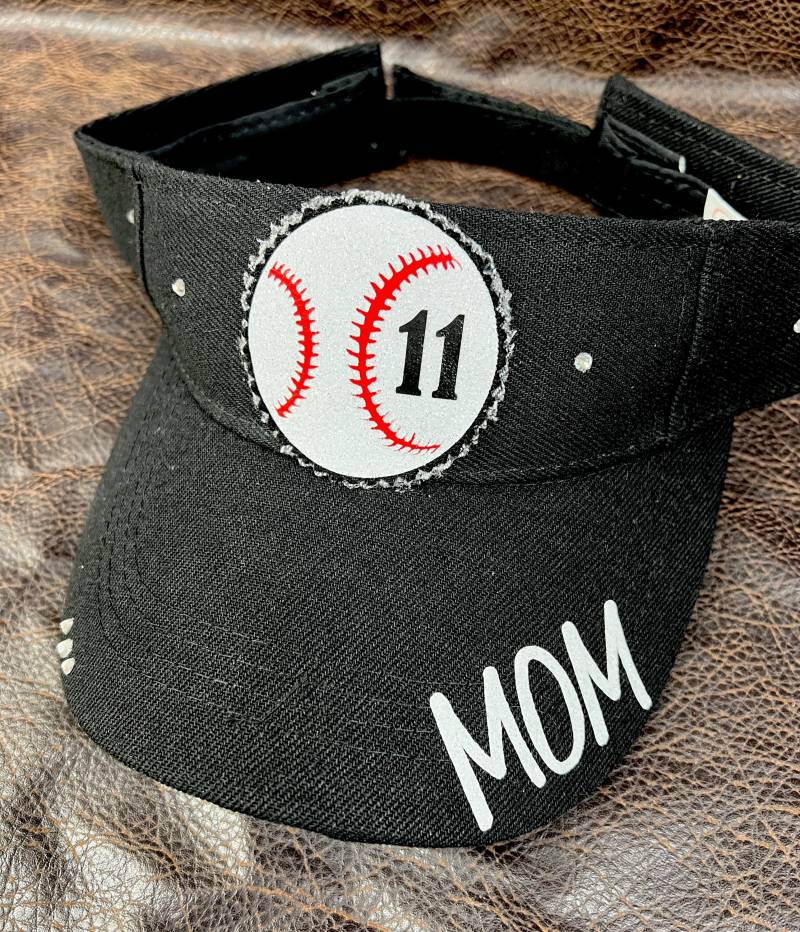 Baseball Mom Visor - Personalisierbares Team Glitzer Und Personalisierbar Mit Oder Ohne Nummer Little League High School College von BlingirlSpirit