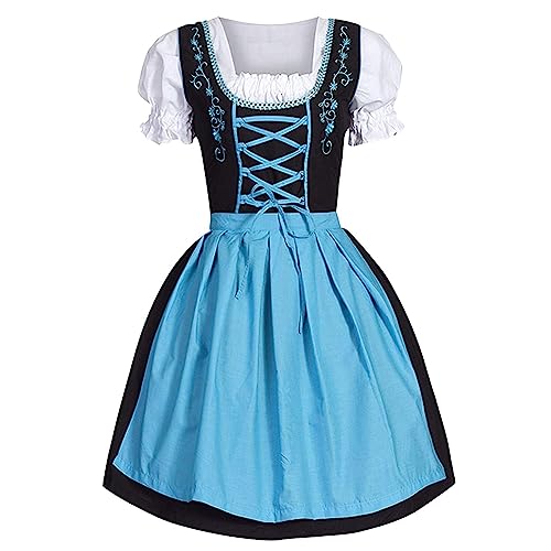 Blingko Damen Dirndl Trachtenkleid, Oktoberfest Kostüm Übergröße Dirndl Kleid mit eckigem Ausschnitt Schürze Dirndlschürze Biermädchen Dirndlbluse Midi Dirndl Vintage Trachtenrock Trachtenmode Kleid von Blingko