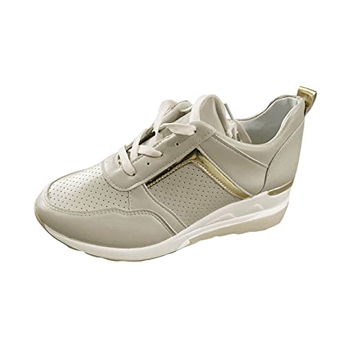 Blingko Damen Laufschuhe, Mode Wanderschuhe Atmungsaktiv Joggingschuhe mit Weicher Sohle Bequeme Straßenlaufschuhe Casual Slip Tennis Schuhe Running Shoes Sneaker Beige, 41 EU von Blingko