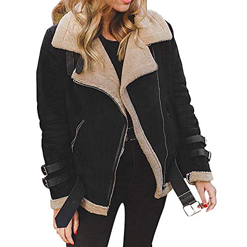 Blingko Damen Mantel Kunstpelz Fleece Jacke Dickere Warm Motorradjacke Revers Outwear Plus Samt Pulloverjacke Mode Langarmjacke Angenehm Übergangsjacke Classic Wetterschutzjacke von Blingko