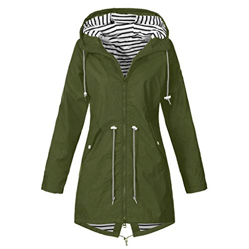 Blingko Damen Regenjacke Funktionsjacke Leichte Wasserdicht Atmungsaktiv Regenparka mit Kapuze Große Größen Sport Kapuzenpullover übergangs Jacken Langarm Mantel für Frauen, Grün, L von Blingko