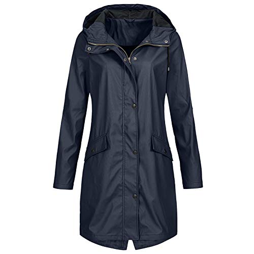 Blingko Damen Regenjacke Lang, 100% Wasserdicht, Atmungsaktiv Regenmantel, Travel Regen Poncho Zubehör für Herren Regenbekleidung Regencape Wandern Radfahren Camping Reisen, G*marine, M von Blingko