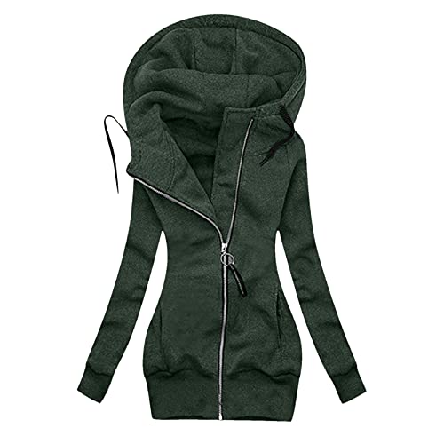 Blingko Jacke Damen Übergangsjacke Herbst Parka Modern Lang Sweatjacke mit Kapuze Softshelljacken Hoher Kragen Kapuzenjacke ReißVerschluss Kapuzenpullover Langarm Hoodie Sweatshirt Jacke Winterjacke von Blingko