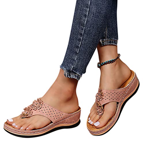 Blingko Orthopädische Flip Flops Damen Pantoffeln Gummi Plateau Schlappen Strand Outdoor Badeschuhe Elegante Freizeit Sommer Absatzschuhe Aushöhlen Flip Flop Leder Sandalen Damen von Blingko