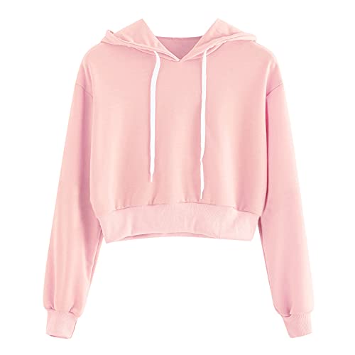 Blingko Pullover Damen Kurz Sweatjacke Cropped Kapuzenjacke Hoodie Cropped Mädchen Bauchfrei Sweatshirt mit Kapuze Kurz Jacke Casual Langarm Shirts Kordelzug Oberteil Bluse Tops Streetwear, A*rosa von Blingko