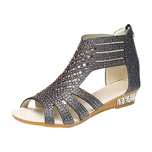 Blingko Sandalen Damen Elegant Peep Toe Flach Riemchensandalen Flip Flop Plateau Strandschuhe Sommerschuhe Vintage Sexy Sandalen Sandaletten Slide Sandal Sandalen Damen Weiß von Blingko