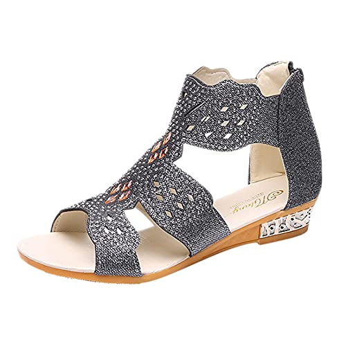 Blingko Sandalen Damen Flach 42 Lässig Riemchensandalen Frauen Mädchen Sandaletten Leicht Bequem Sommersandalen Atmungsaktiv Strand Sandale Sandaletten Slide Sandal Sandalen Damen mit Absatz Weiß von Blingko