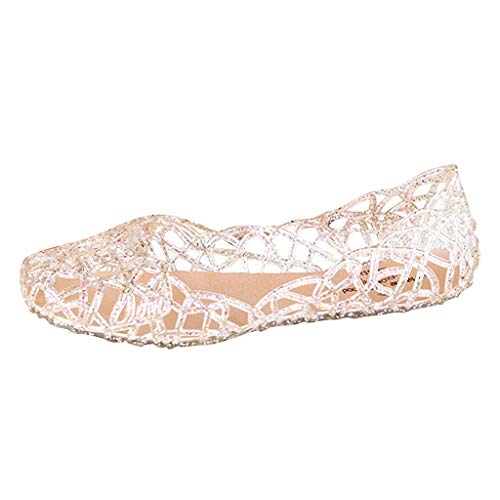 Blingko Sandalen Mädchen Glitzer Strass Peep Toe Slippers Sommerschuhe Elegant Römersandalen Bohemian Sandaletten Basic Keilsandalen Sandalen Damen Weiße Sohle, Gold, 37 EU von Blingko