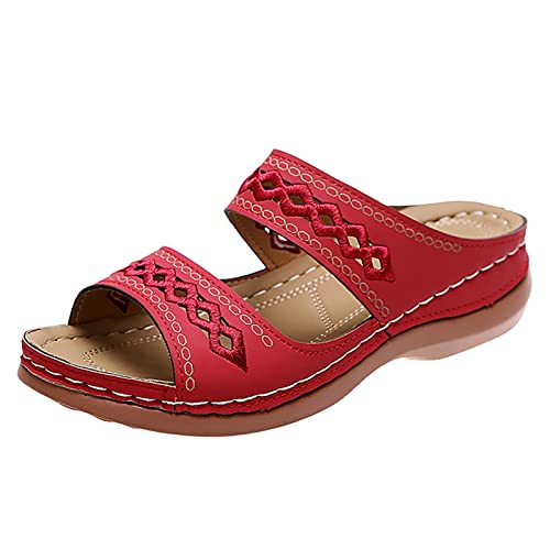 Blingko Sandalen & Slides für Damen mit Keilabsatz Pantoffeln mit Sohle aus feinstem Veloursleder und Natur Kork-Fussbett Peeptoe Plateau Wedges Pantoffeln Freizeit Strandschuhe Weite H Sommerschuhe von Blingko