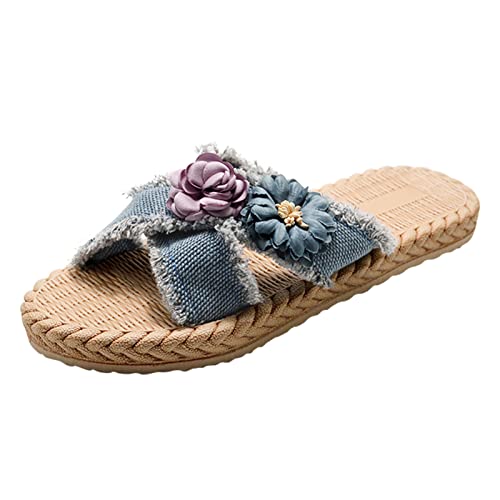 Blingko Sexy Flache für Damen Orthopädische Pantolette Hausschuhe Flip Flop Plateau Strandschuhe Gefrostete Stiletto-Sandalen Leichter Slippers Basic Keilsandalen Abendschuhe, Blau 1, 40 EU von Blingko