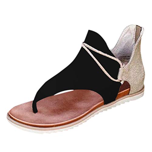 Blingko Strandschuhe Damen Gespaltene Zehen Abendschuhe Frauen Mädchen Sandaletten Elegant Römersandalen Atmungsaktiv Strand Sandale Schnalle Freizeitschuhe Sandalen Damen Leder Flach, Schwarz, 38 EU von Blingko