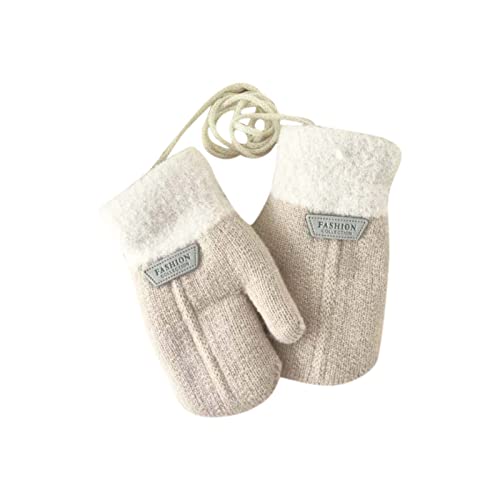 Blingko Thermohandschuhe Winter Kinder Halbfinger Handschuhe Cartoon Fingerhandschuhe Strick mit Flip Top Streifenhandschuhe Arbeitshandschuhe für 1-6 Jahre Mädchen Jungen, Khaki von Blingko