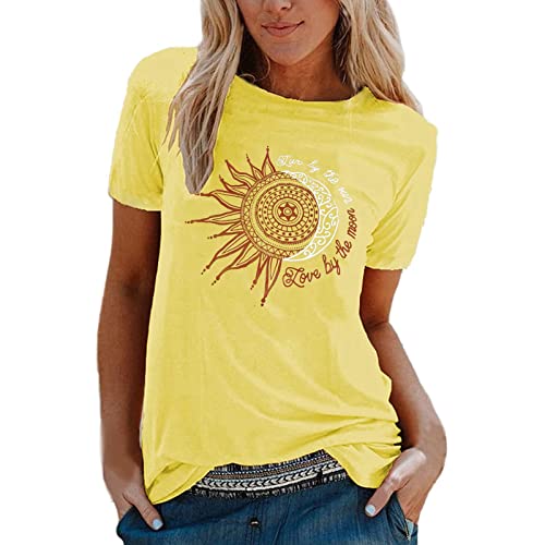 Blingko Tshirt Damen Sommer Tops Kurzarm Vintage-T-Shirt Frauen Bluse Einfaches Blumendruck T-Shirt mit O-Ausschnitt Oberteile Shirts Lässige Sportshirt Bequeme Tunika Damenshirts Elegant Damenbluse von Blingko