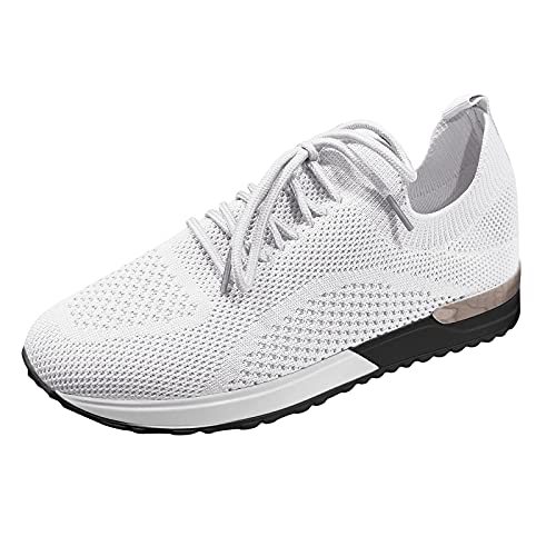 Blingko Weiße Sneaker Damen, Outdoor Sportschuhe Laufschuhe Tennis Schuhe Schnürsenkel Freizeitschuhe Sport Freizeit Fitness Straßenlaufschuhe Straßenlaufschuhe, 40 EU von Blingko