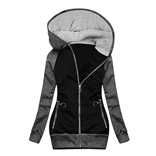 Blingko Wintermantel Damen Kapuze Übergangsjacke Leicht Parka Outdoorjacke mit Einstellbarer Kordelzug Mäntel Winter Warme Kapuzenjacke Reißverschluss Sweatshirt Langarm Kapuzenpullover von Blingko