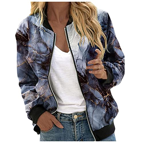 Bomberjacke Damen Damenjacke Langarm Frühlingsjacke dick Bedruckt Frauen Pocket Bomberjacke Bluson Jacke Sommer Windbreaker Blusenjacke Sweatblazer Frühlingsjacke Jacke für Damen von Blingko