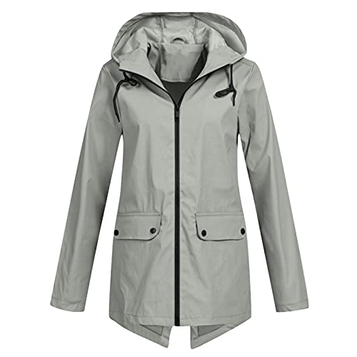 Damen Funktionsjacke Wasserdicht Atmungsaktiv Regenjacke Lang Regenmantel Herbst Winter Übergangsjacke mit Einstellbar Kordelzug Regenparka Langarm Hoodie Jacken Winddicht Windbreaker Sportjacken von Blingko