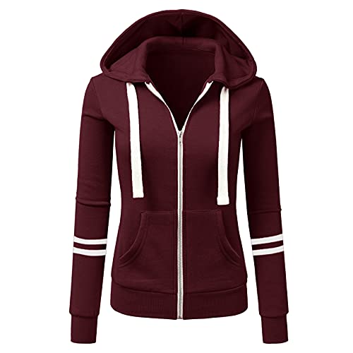 Damen Jacke Sweatjacke Zip Up Hoodie Pullover Einfarbig Strickjacke mit Einstellbar Kordel Kapuzenpullover Taschen Kapuzen Sweatshirt Herbst Winter Kapuzenjacke Leicht Bequemer Sportbekleidung von Blingko