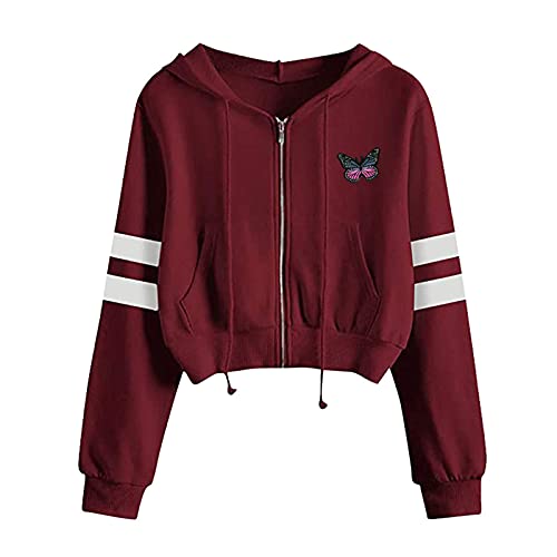 Damen Kapuzenpullover Kurz Sweatjacke Cropped Kapuzenjacke Hoodie Cropped Pullover Mädchen Bauchfrei Sweatshirt mit Kapuze Kurz Jacke Casual Langarm Shirts Kordelzug Oberteil Bluse Tops Streetwear von Blingko