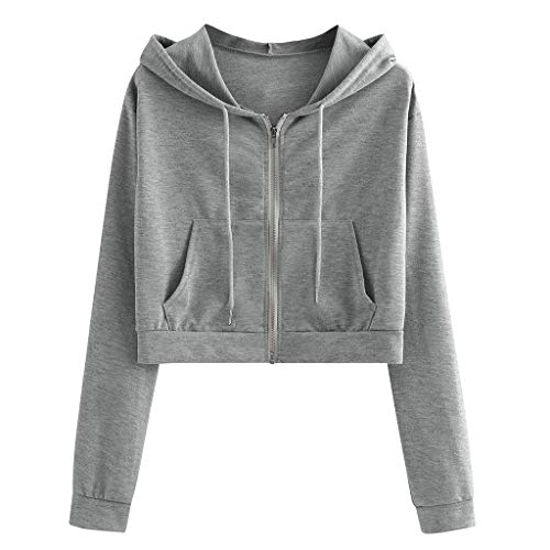 Damen Kapuzenpullover Kurz Sweatjacke Cropped Kapuzenjacke Hoodie Cropped Pullover Mädchen Bauchfrei Sweatshirt mit Kapuze Kurz Jacke Casual Langarm Shirts Kordelzug Oberteil Bluse Tops Streetwear von Blingko