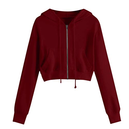 Damen Kapuzenpullover Kurz Sweatjacke Cropped Kapuzenjacke Hoodie Cropped Pullover Mädchen Bauchfrei Sweatshirt mit Kapuze Kurz Jacke Casual Langarm Shirts Kordelzug Oberteil Bluse Tops Streetwear von Blingko